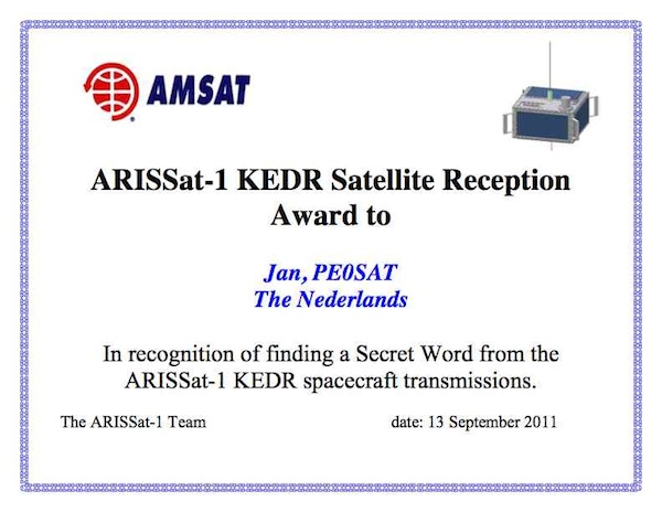 ARISSat-1 KEDR Award Secret Word