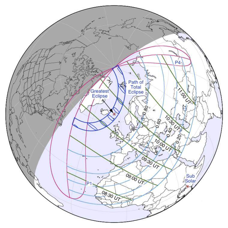 Solar Eclipse path 20-03-2015
